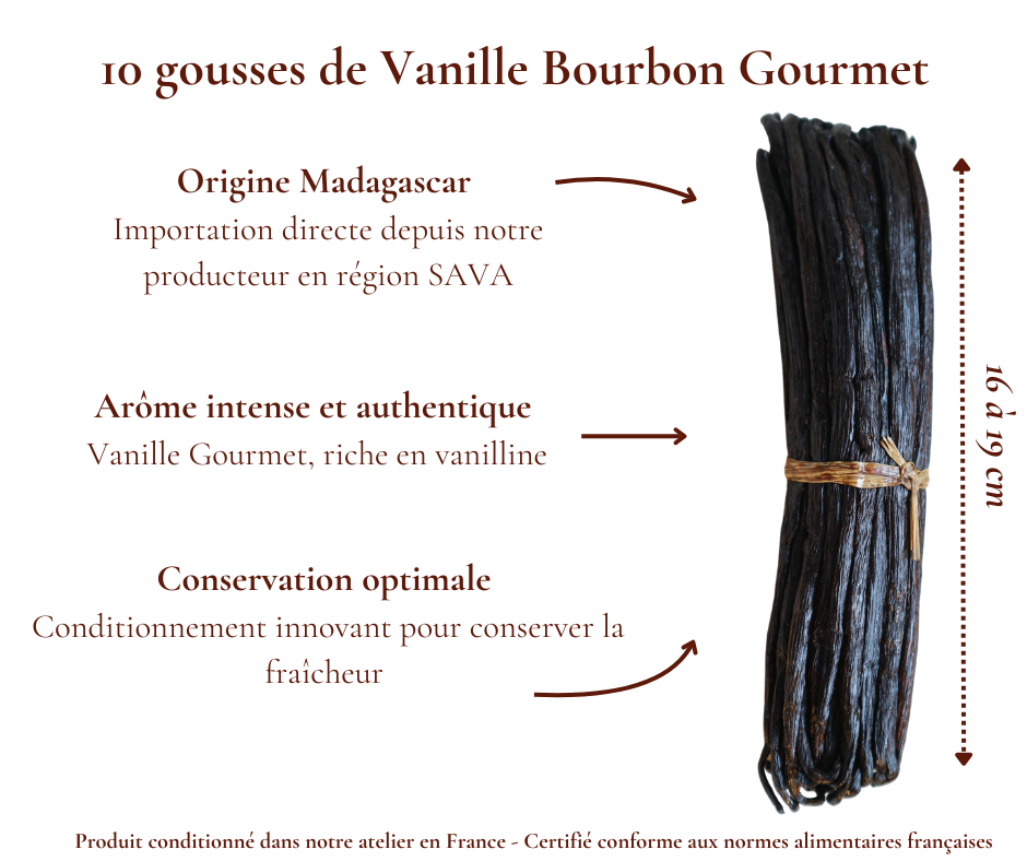 🌿 10 Gousses de Vanille Bourbon Gourmet de Madagascar, 16 à 19 cm - Grade A - Conditionnées pour une fraîcheur optimale